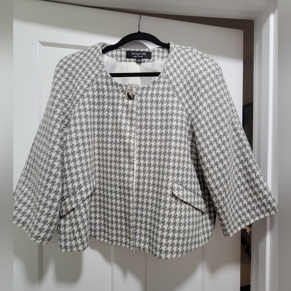 Gray and White Bolero Jacket with Classic Gingham Pattern